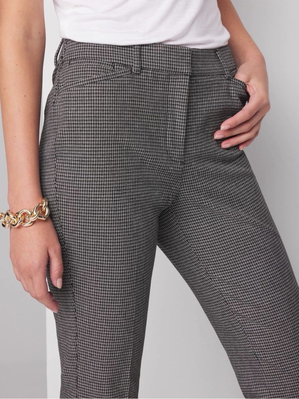 WHBM Elle Slim Ankle Check Pant Cyprus Check Black Short Inseam chic